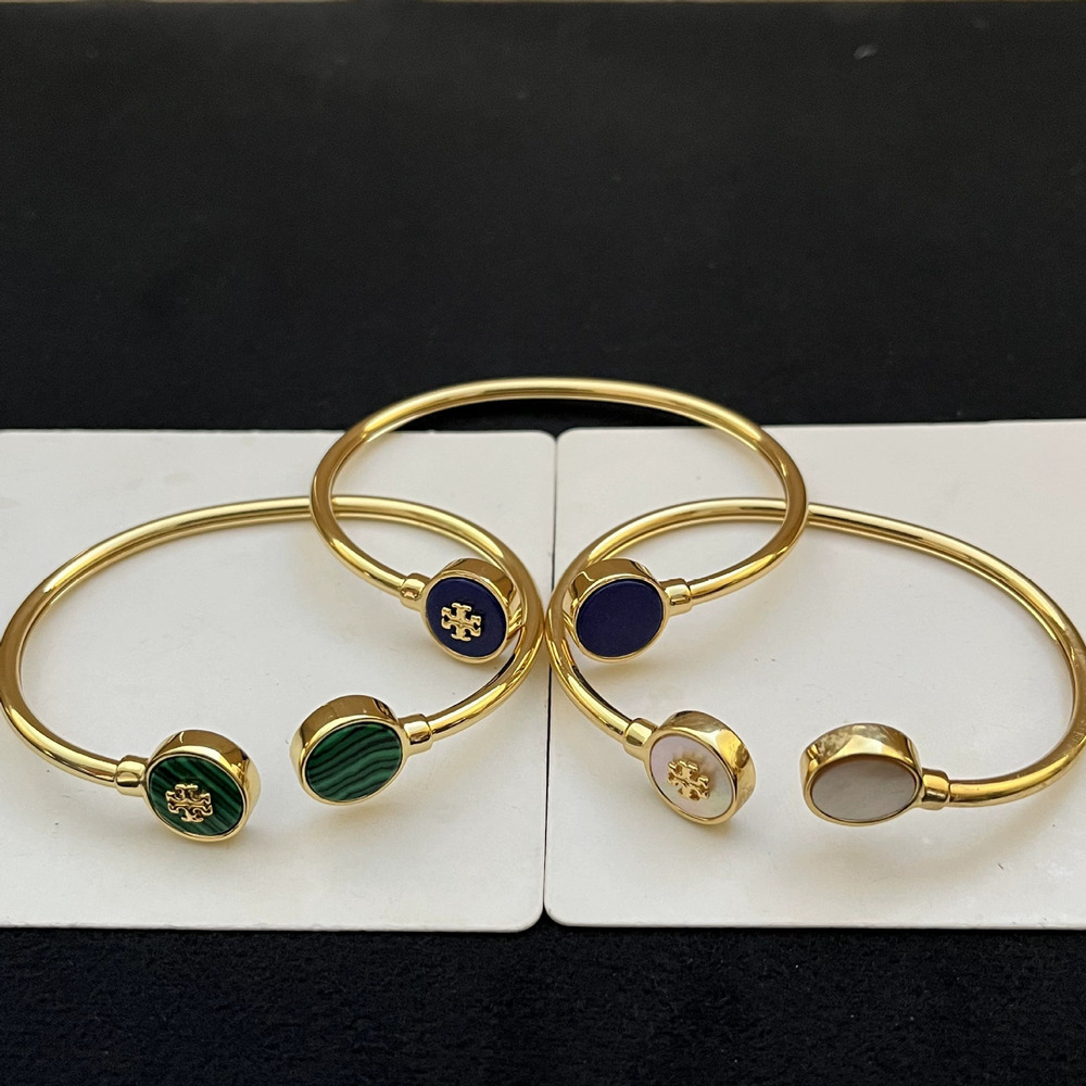 Tory Burch Round Malachite Shell Double Open Cuff Bracelet